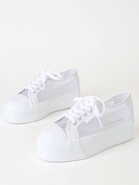 Superga Lulus White Clear-Panel Platform Sneakers Size 8.5